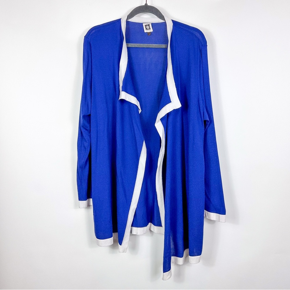 Anne Klein Cobalt Blue White Trim Open Cardigan Sweater